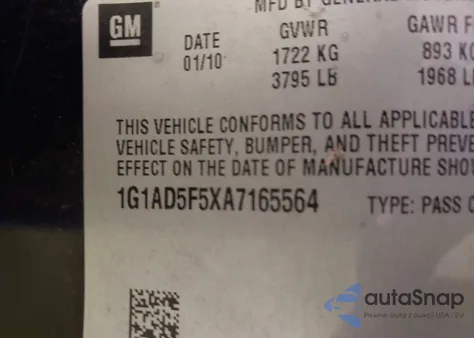 2010 Chevrolet Cobalt Lt z USA, uszkodzony, nr VIN 1G1AD5F5XA7165564